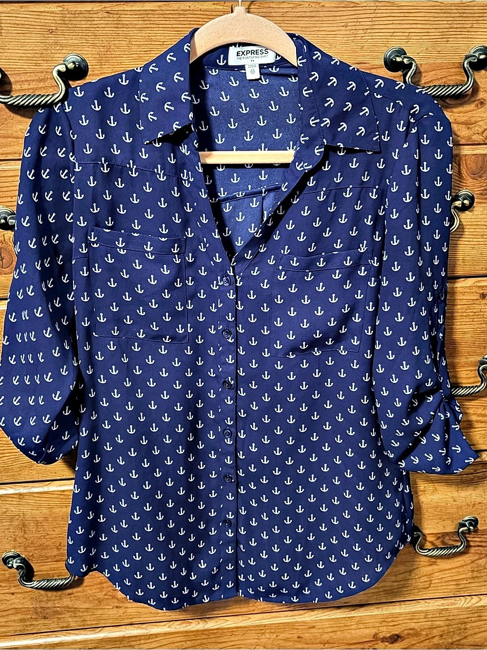 Express The Portofino Shirt Button Down Blue & White